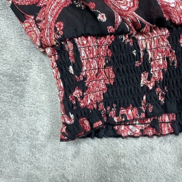 Cato Womens Black & Red Paisley Smocked Blouse Size S Polyester a1177 - Picture 2 of 9